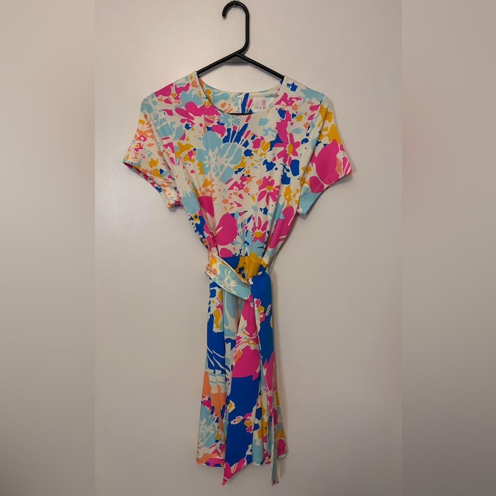 Women’s Julie Brown NYC Colorful Floral Wrap Dress Short Sleeves Size Small